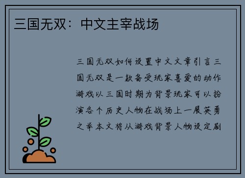 三国无双：中文主宰战场